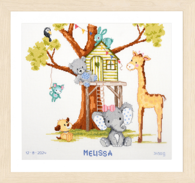 At The Treehouse Birth Announcement - Cross Stitch Kit