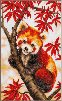 Snuggled in the Maple Tree - Cross Stitch Kit, zoomed in. Select this picture to zoom back out.