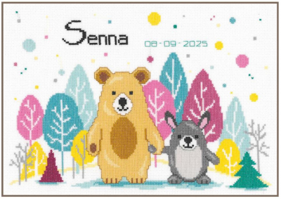 Bear & Rabbit in Forest - Cross Stitch Kit