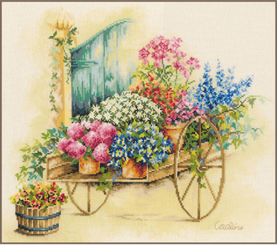 Flower Cart - Cross Stitch Kit, zoomed in. Select this picture to zoom back out.