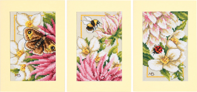 Pink Silk Dahlia - Set of 3 Cards - Cross Stitch Kit
