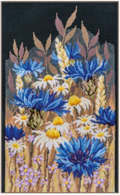 Cornflowers - Cross Stitch Kit, zoomed in. Select this picture to zoom back out.