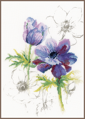 Blue Flowers Anemones - Cross Stitch Kit