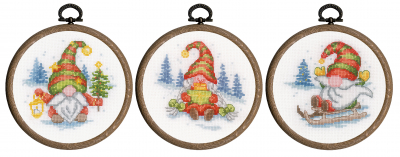 Gnomes Cross Stitch Kit - Set of 3 Christmas Ornaments