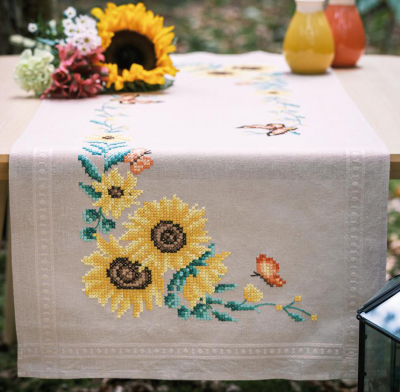 Sunflowers Table Runner - Cross Stitch Kit, zoomed in. Select this picture to zoom back out.