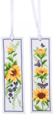 Sunflowers Bookmark (Set of 2) - Cross Stitch Kit, zoomed in. Select this picture to zoom back out.