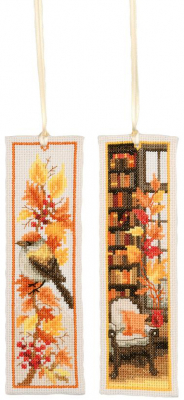 Autumn Bookmark (Set of 2) - Cross Stitch Kit, zoomed in. Select this picture to zoom back out.