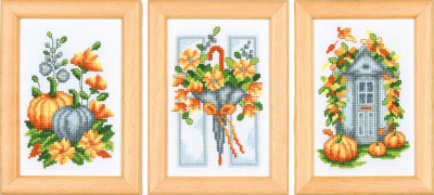 Miniature Autumn - (set of 3) - Cross Stitch Kit, zoomed in. Select this picture to zoom back out.