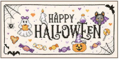 Happy Halloween - Cross Stitch Kit, zoomed in. Select this picture to zoom back out.