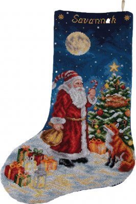 A Christmas Eve Encounter - Stocking Cross Stitch Kit, zoomed in. Select this picture to zoom back out.