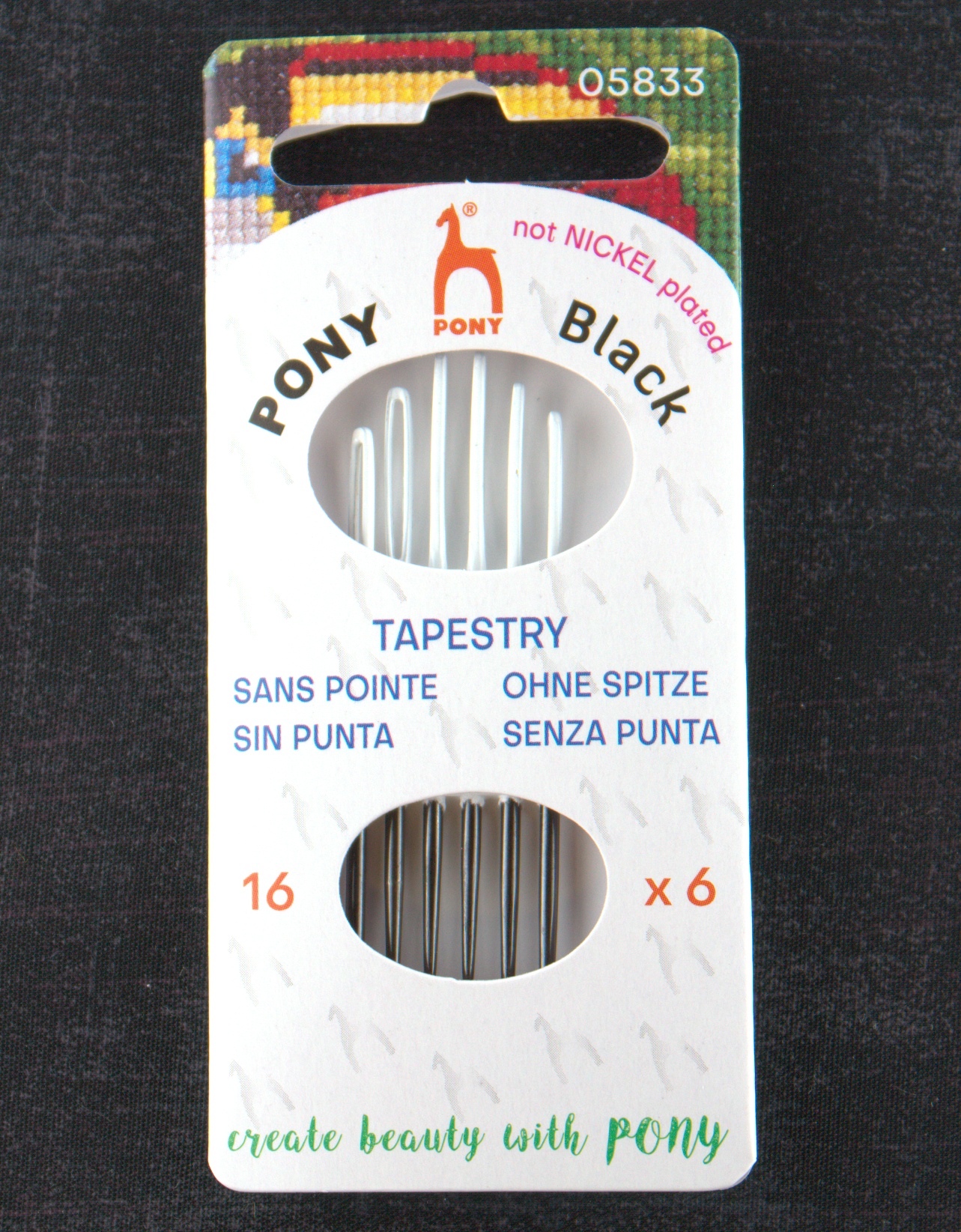 Pony Black Tapestry Needles - White Eye - Size 16