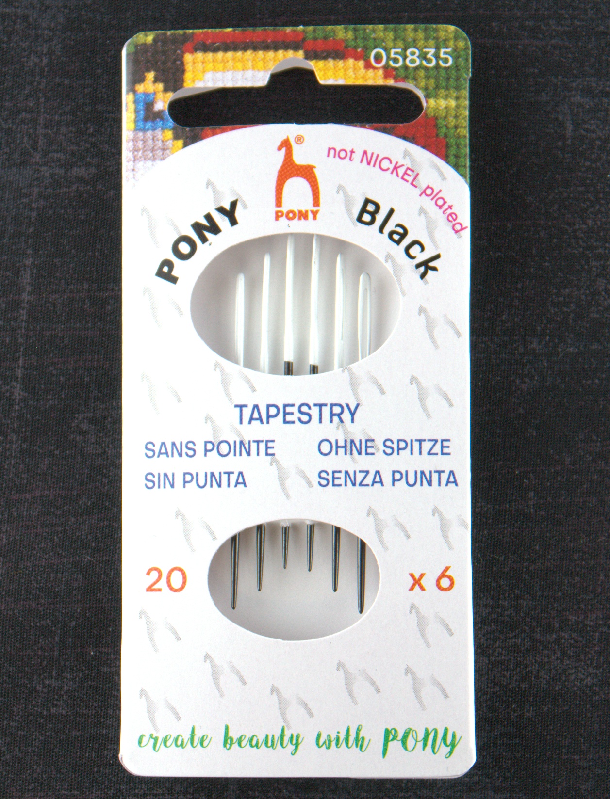 Pony Black Tapestry Needles - White Eye - Size 20