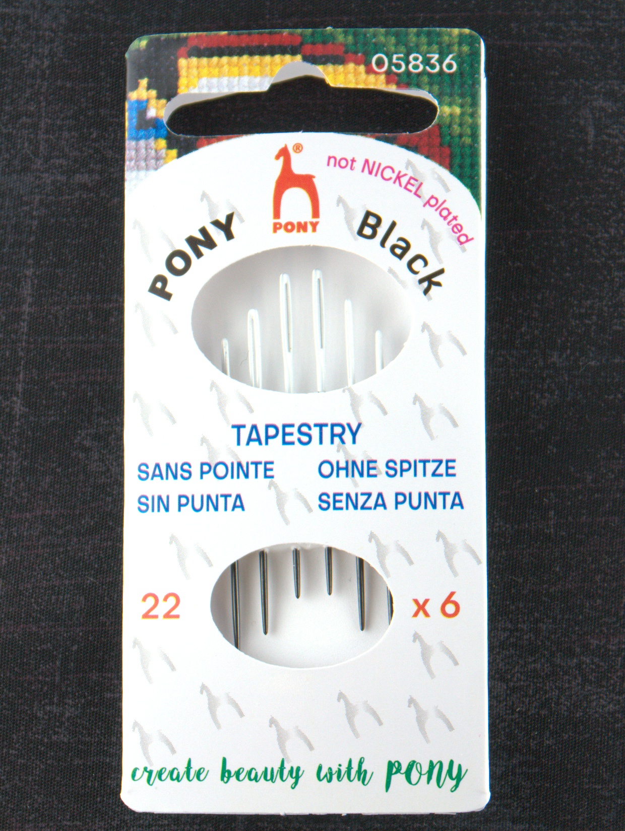 Pony Black Tapestry Needles - White Eye - Size 22