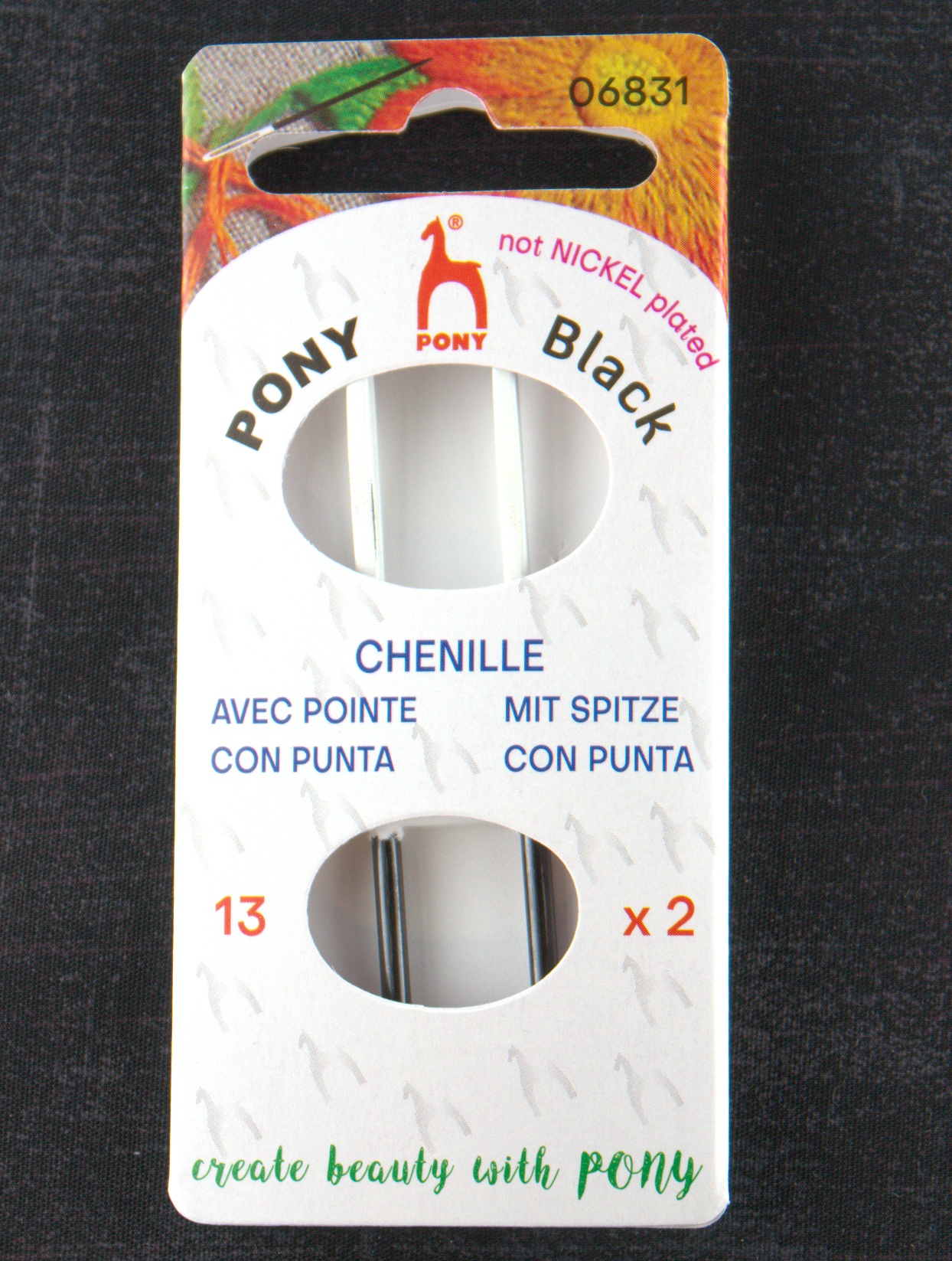 Pony Black Chenille Needles - White Eye - Size 13