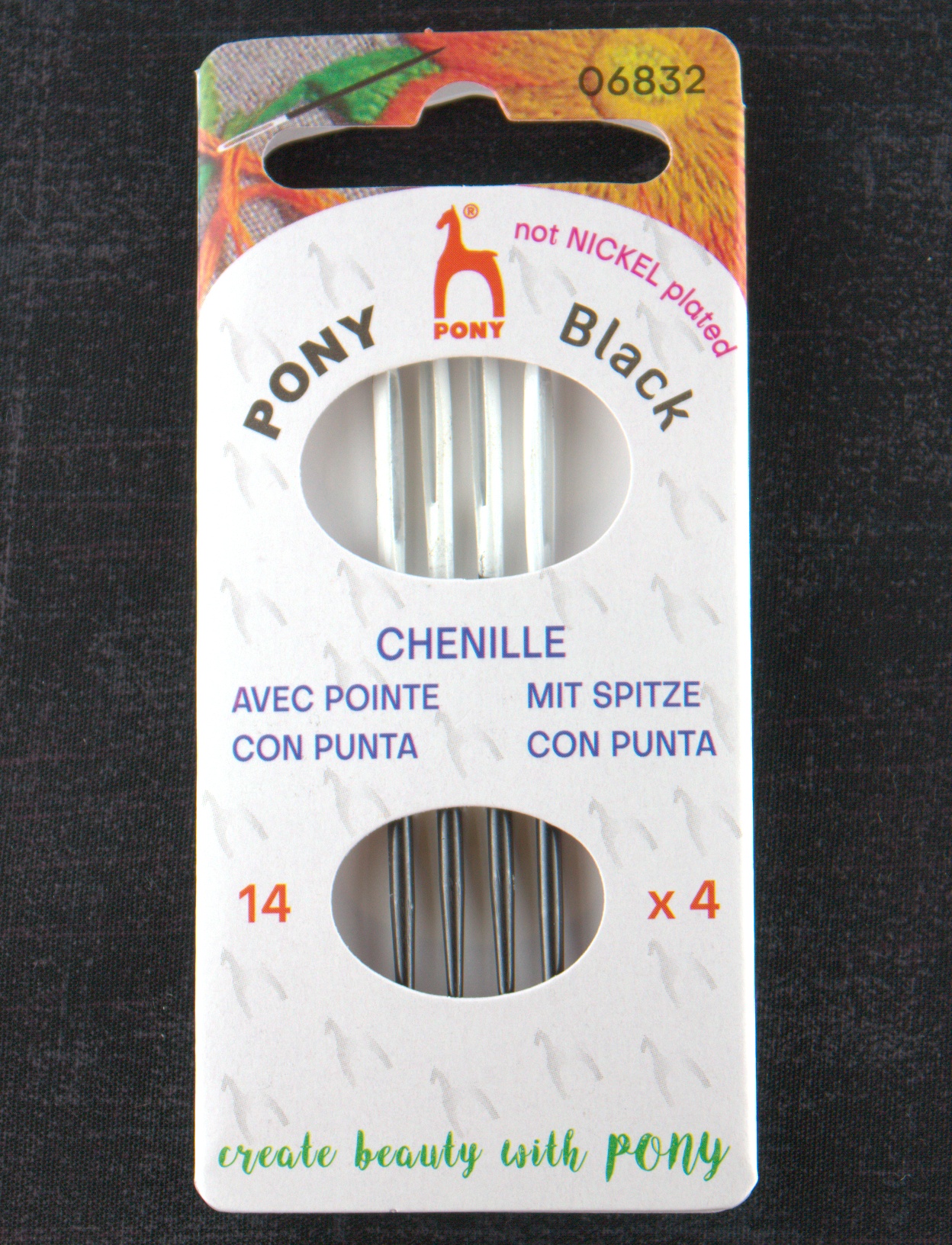 Pony Black Chenille Needles - White Eye - Size 14