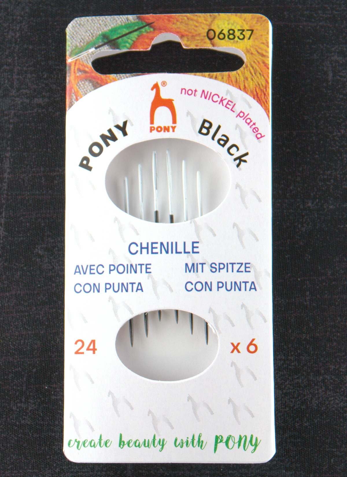 Pony Black Chenille Needles - White Eye - Size 24