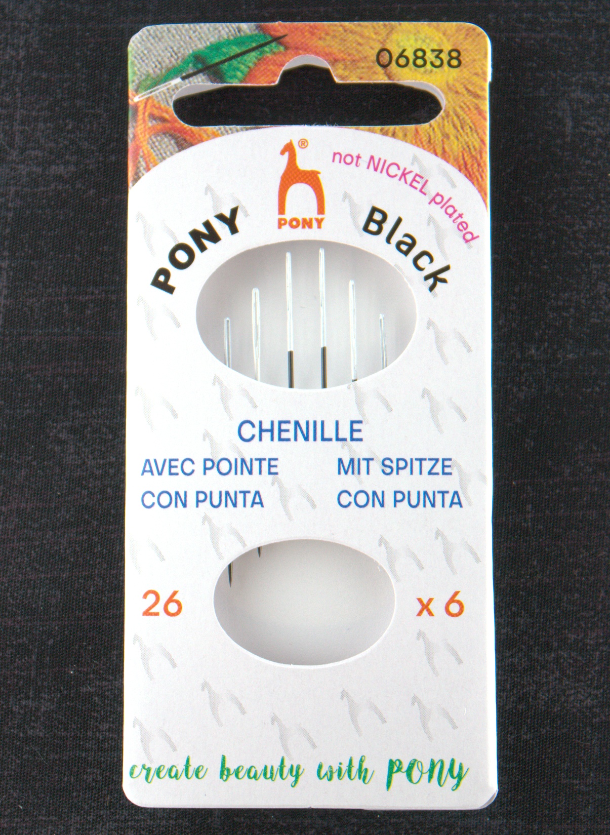Pony Black Chenille Needles - White Eye - Size 26