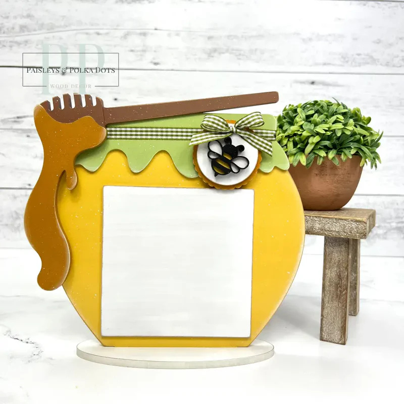 Honey Dipper & Jar - Unfinished Wood Display Frame