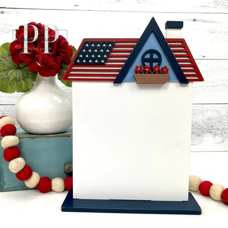 Patriotic City House #1 - Unfinished Wood Display Frame