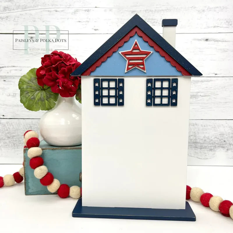 Patriotic City House #2 - Unfinished Wood Display Frame