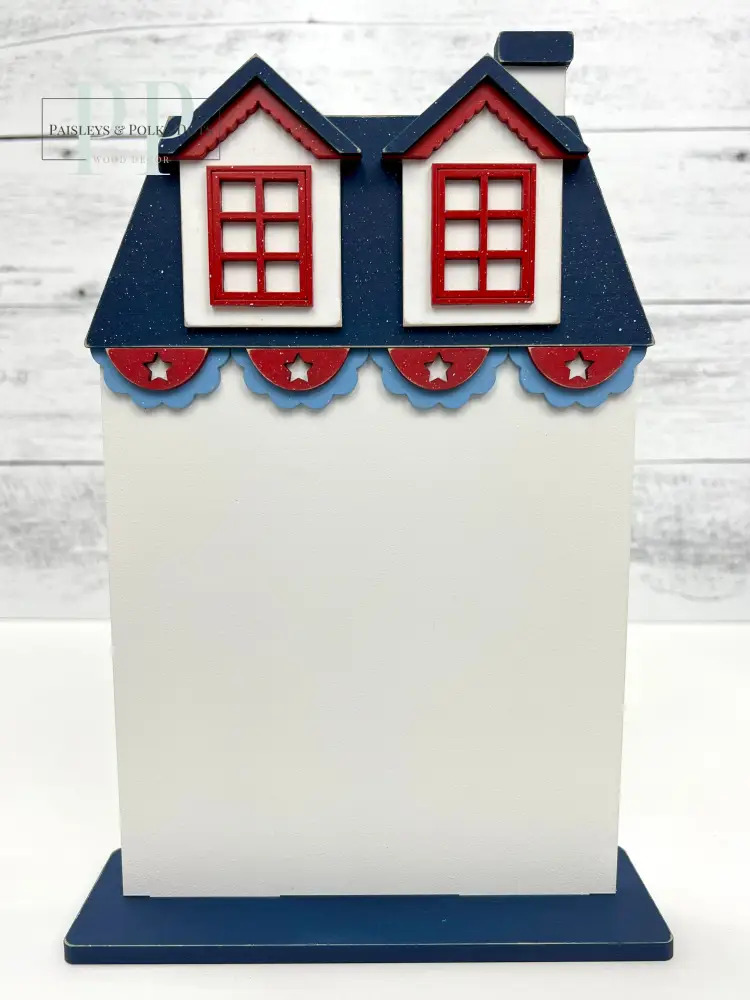 Patriotic City House #3 - Unfinished Wood Display Frame