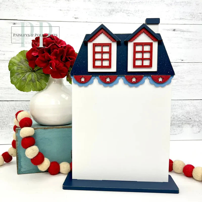 Patriotic City House #3 - Unfinished Wood Display Frame