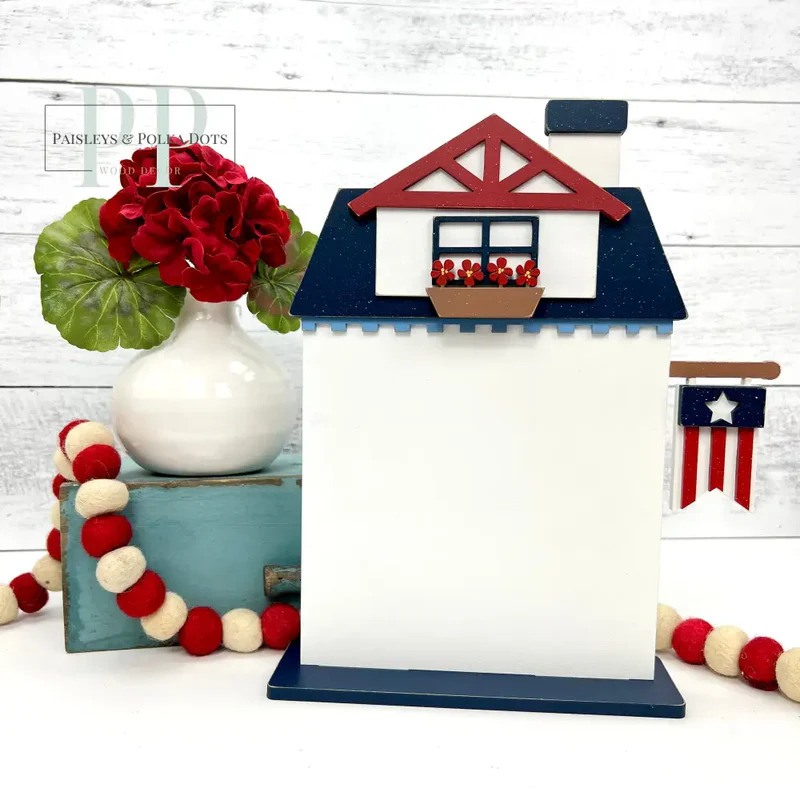 Patriotic City House #4 - Unfinished Wood Display Frame