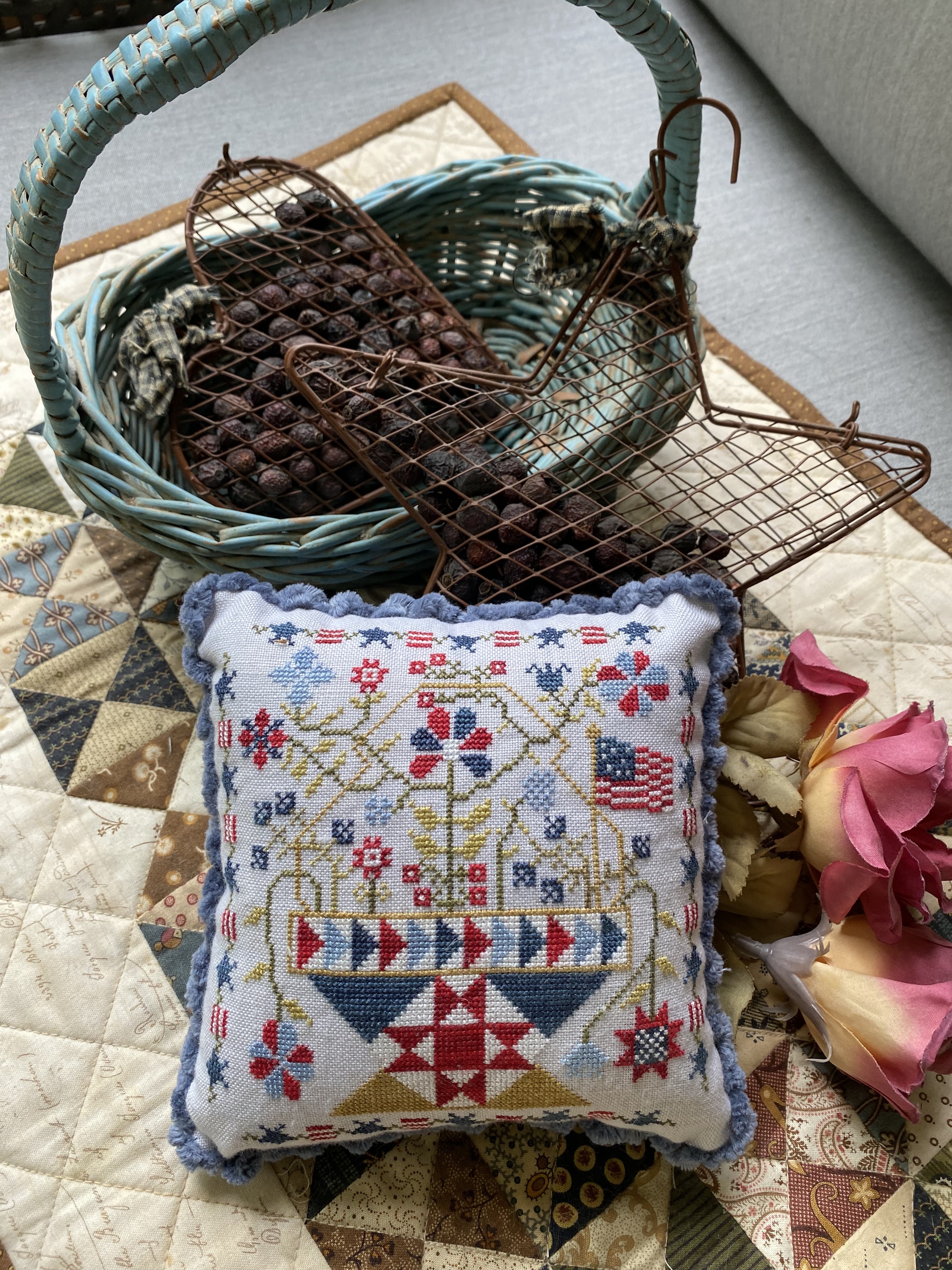Betsy's Patriotic Basket 4th of July Cross Stitch Pattern