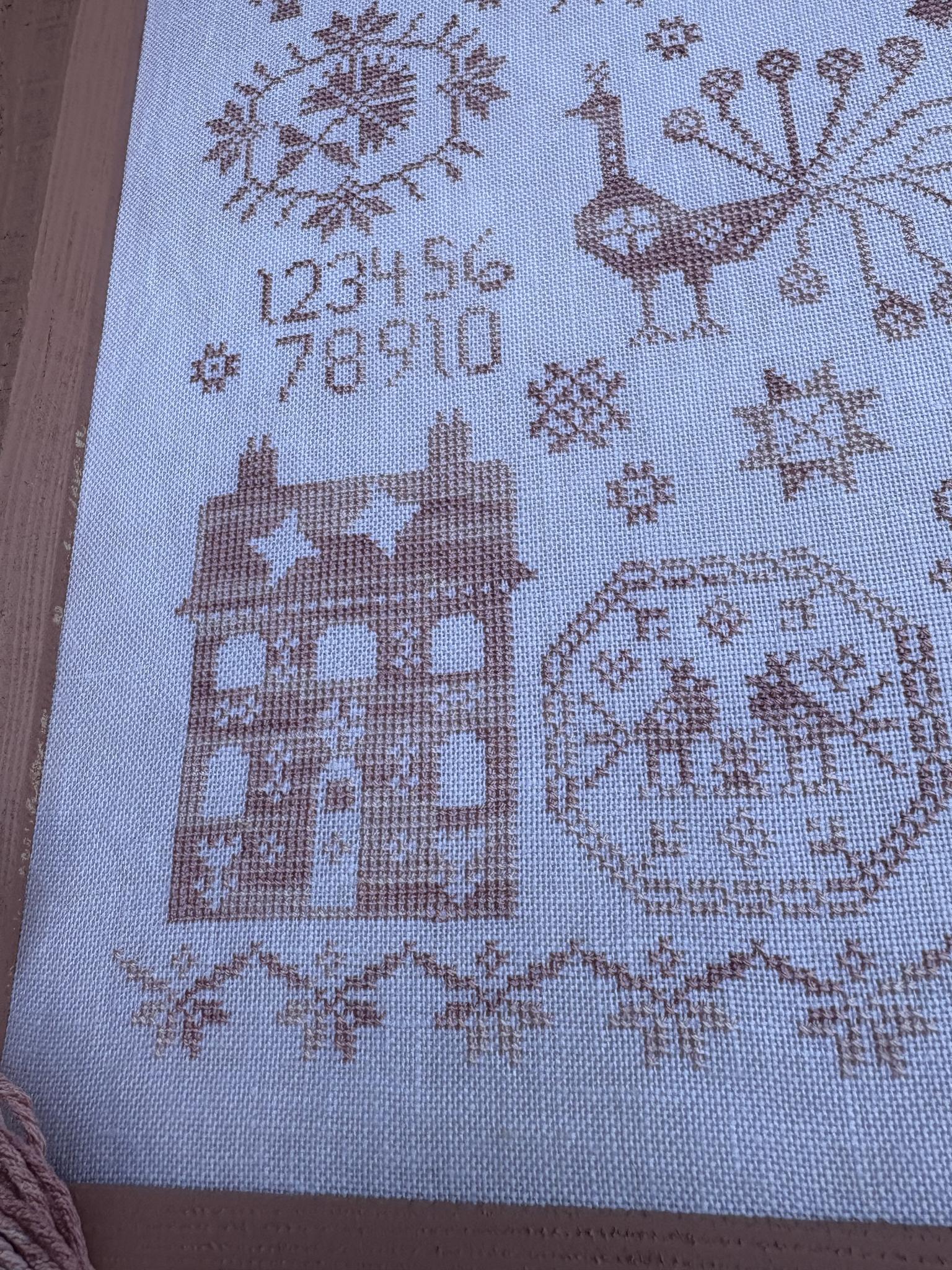 Pink Peacock Sampler - Cross Stitch