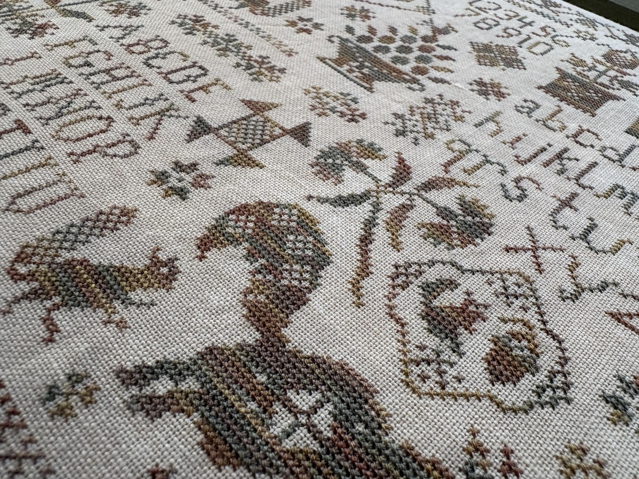Sassy Squirrel Sampler - Cross Stitch Pattern, different perspective #1, zoomed in. Select this picture to zoom back out.