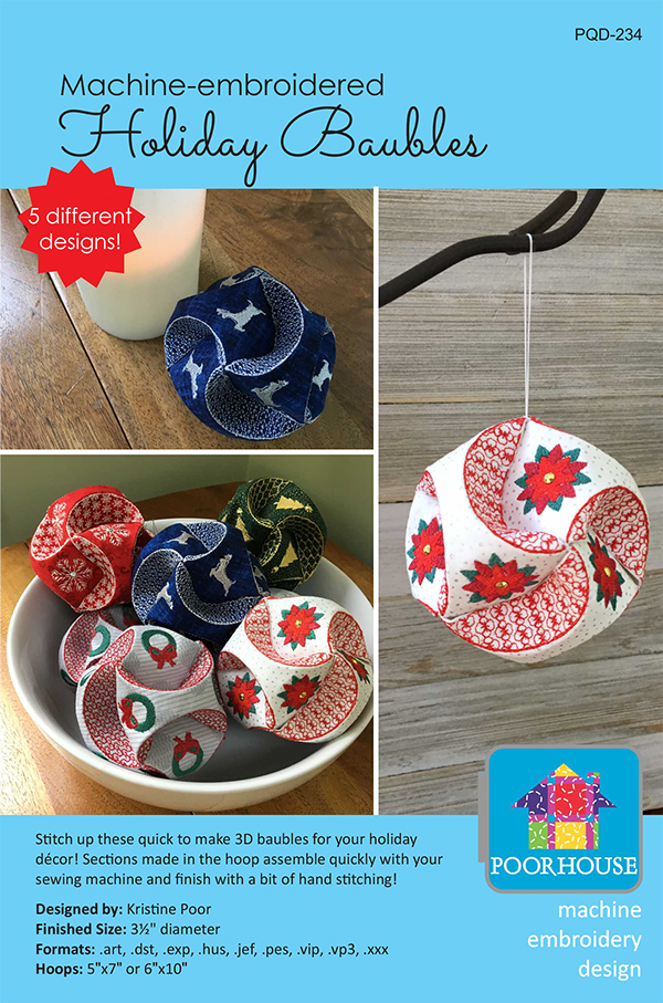 Machine-Embroidered Holiday Baubles 
