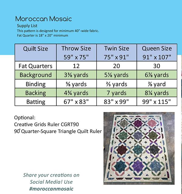 Moroccan Mosaic - Quilt Pattern, different perspective #1, zoomed in. Select this picture to zoom back out.