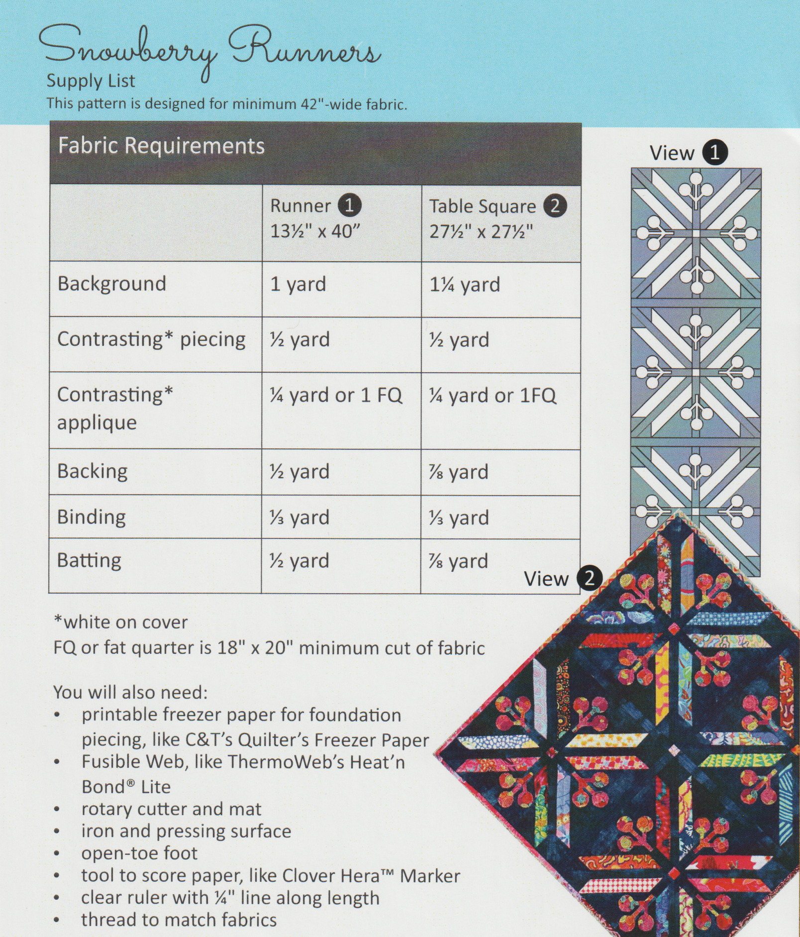 Snowberry Runners - Quilt Pattern