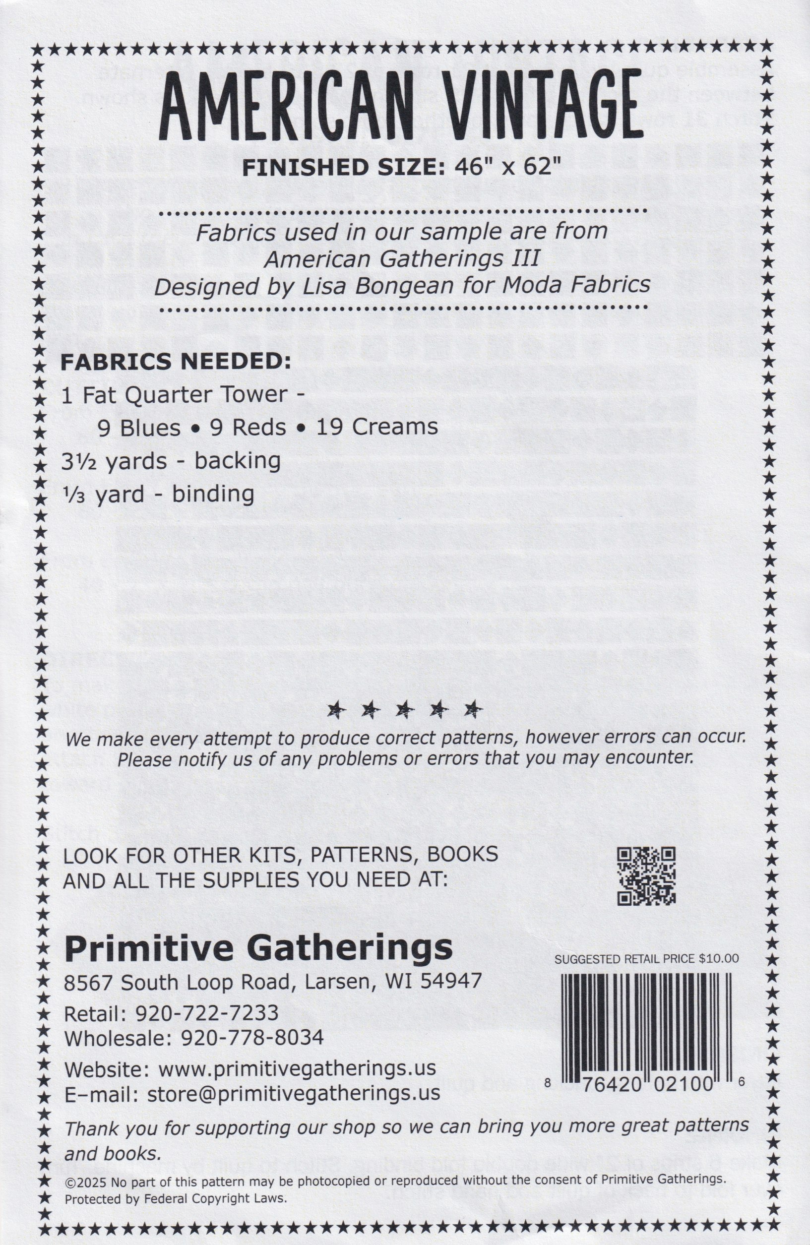 American Vintage - Patriotic Quilt Pattern