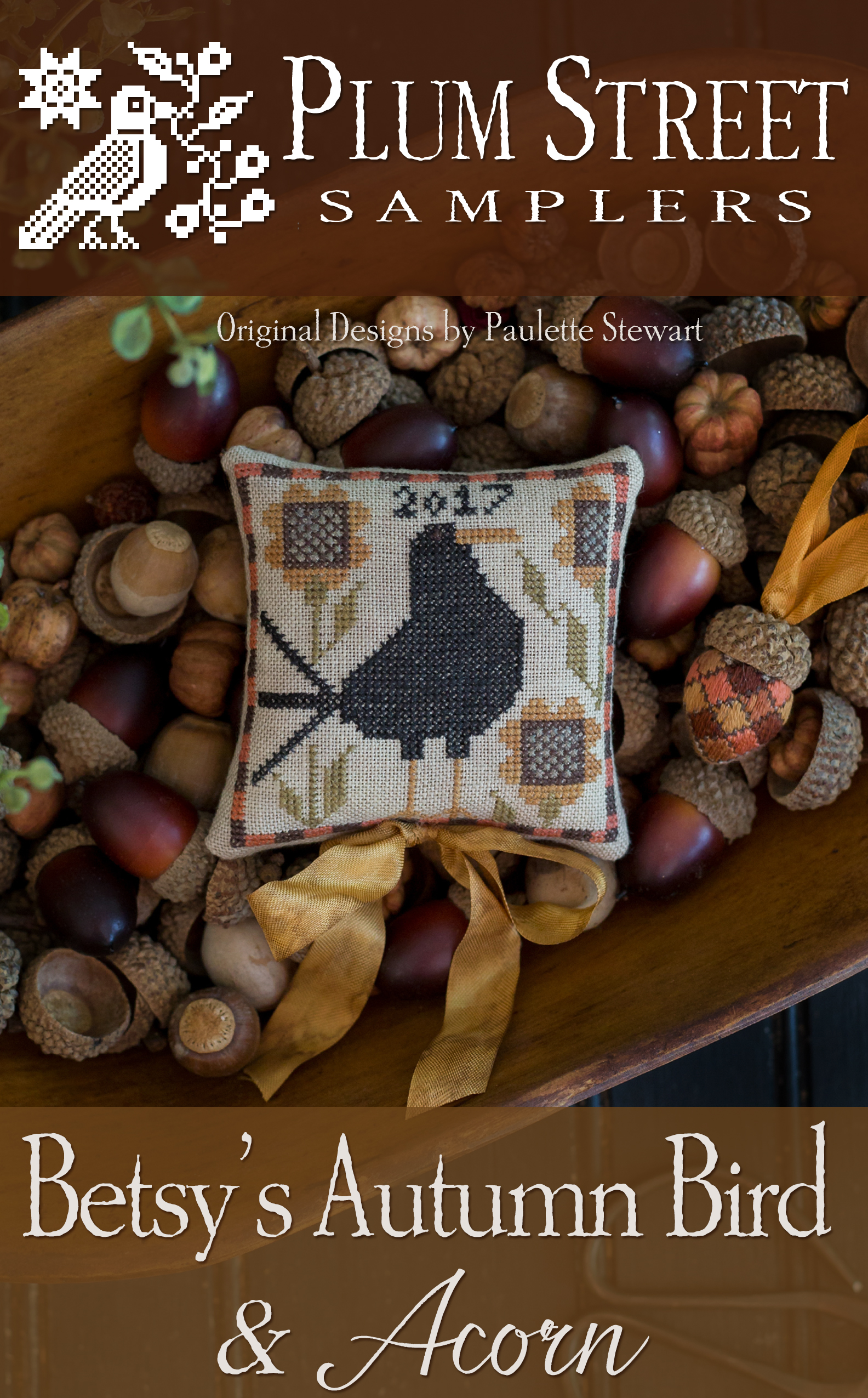 Betsy's Autumn Bird and Acorn - Cross Stitch Pattern