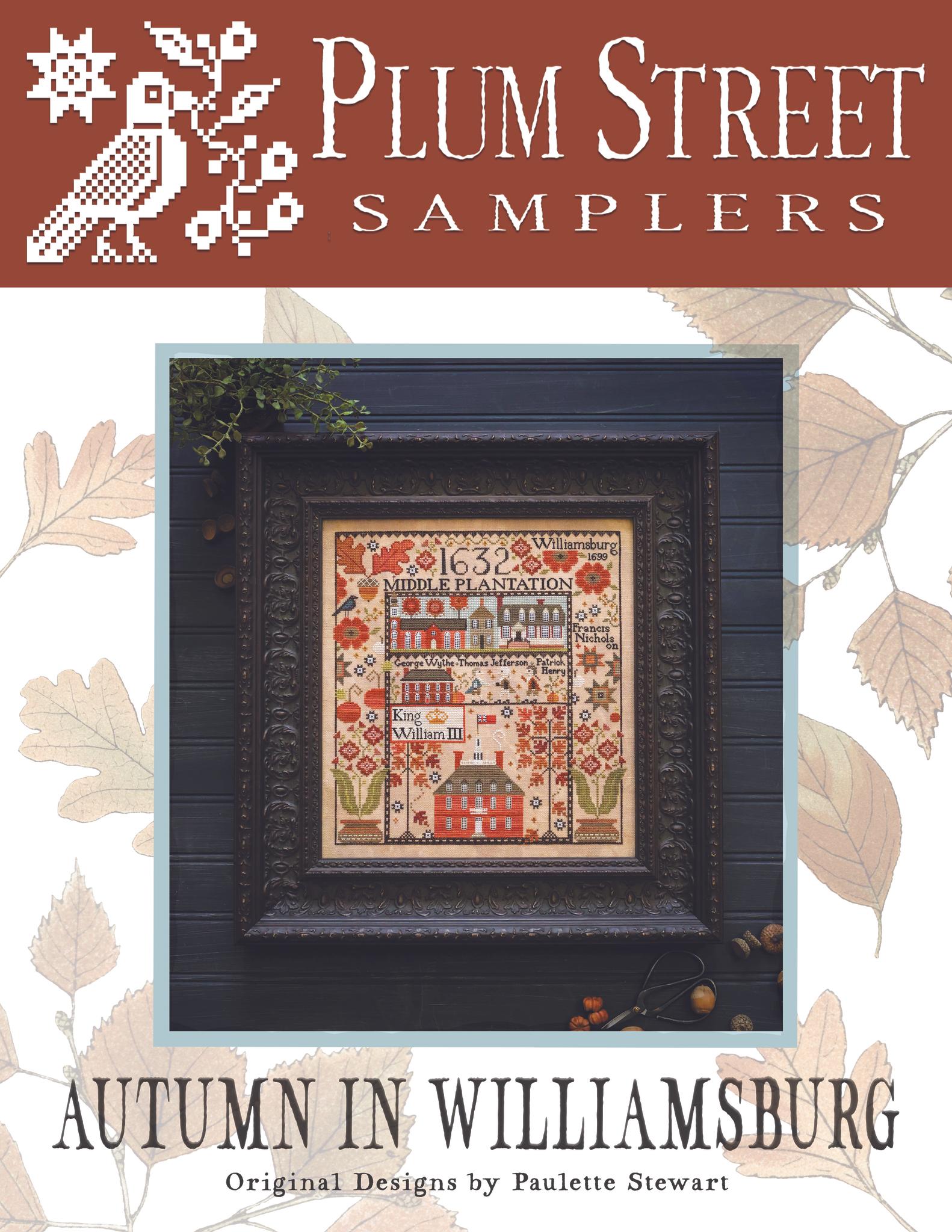 Autumn in Williamsburg - Patriotic Cross Stitch Pattern, zoomed in. Select this picture to zoom back out.
