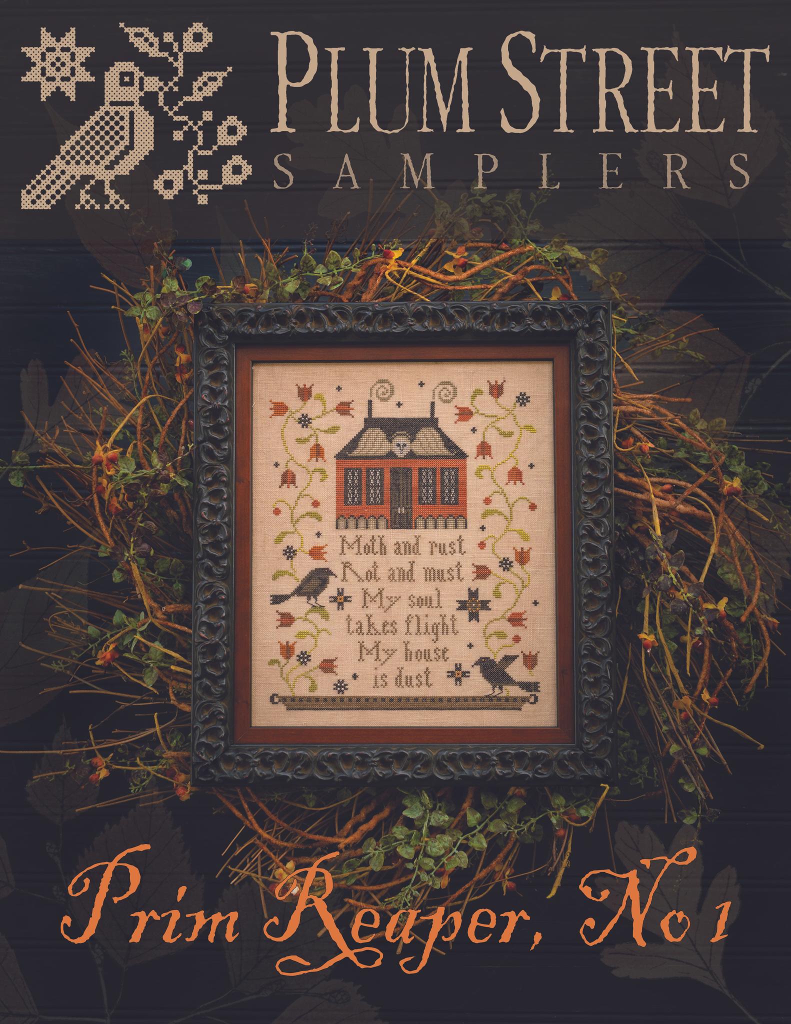 Prim Reaper No. 1 - Halloween Cross Stitch Pattern, zoomed in. Select this picture to zoom back out.
