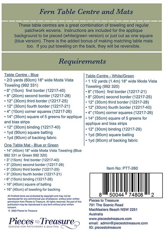 Fern Table Centre and Mats - Quilt Pattern