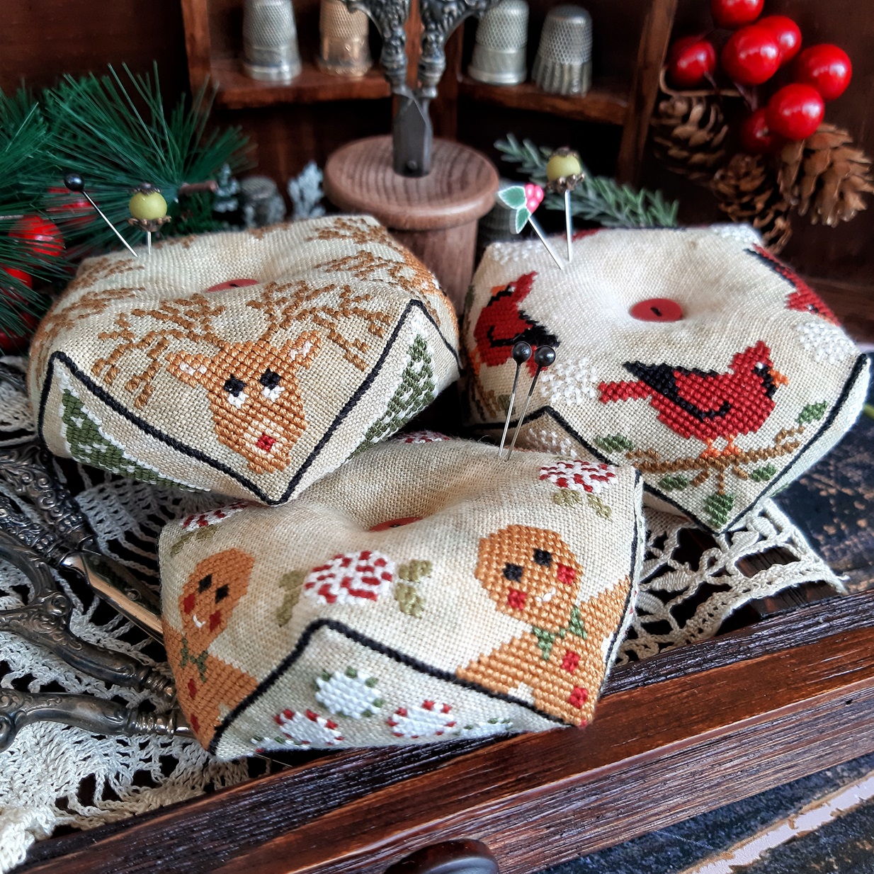 Christmas Biscornu Trio 2024 - Cross Stitch Pattern