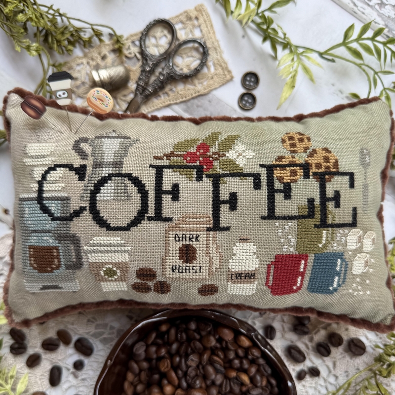 When I Think of Coffee - Cross Stitch Pattern, zoomed in. Select this picture to zoom back out.