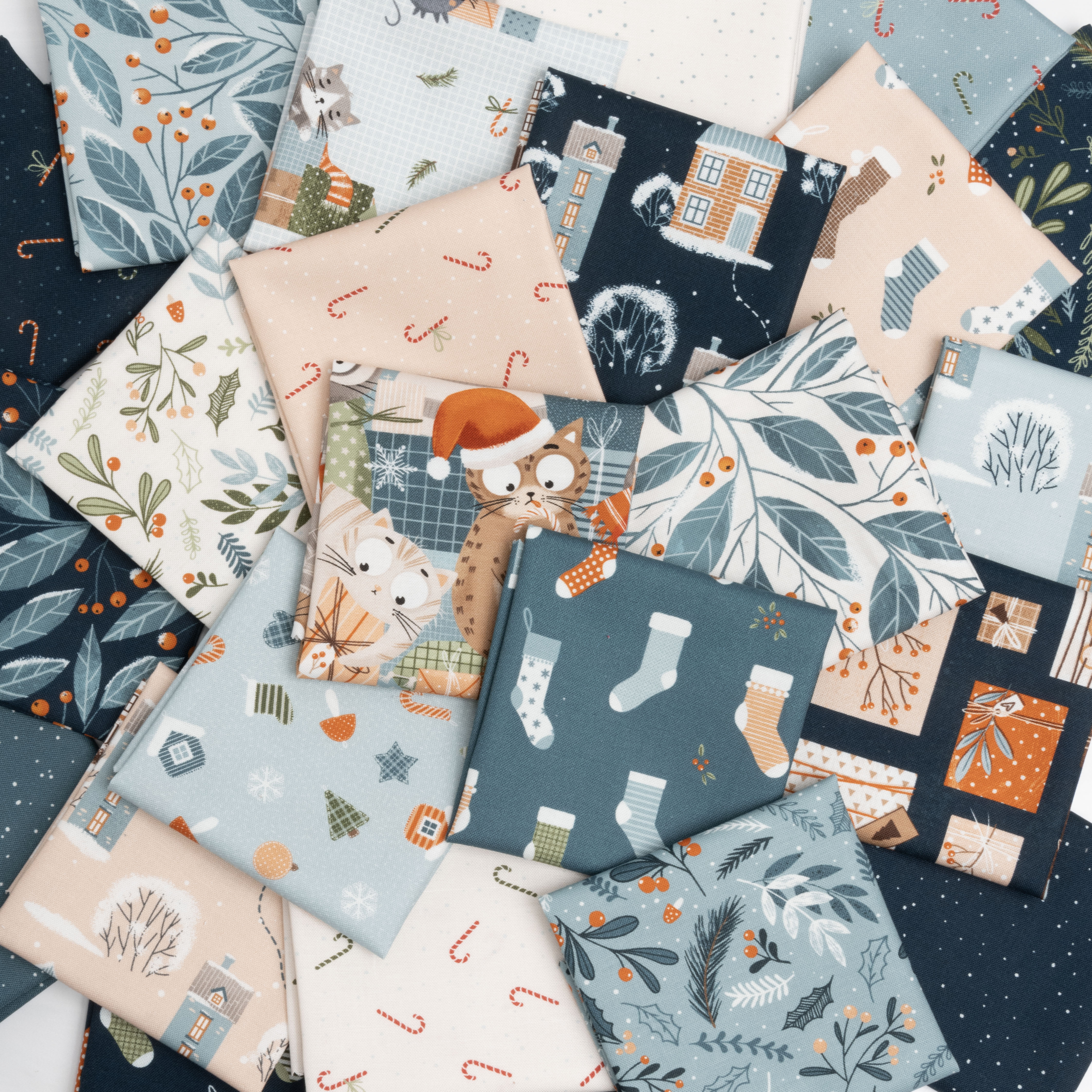Purrfect Christmas House Bubblegum - Quilt Fabric
