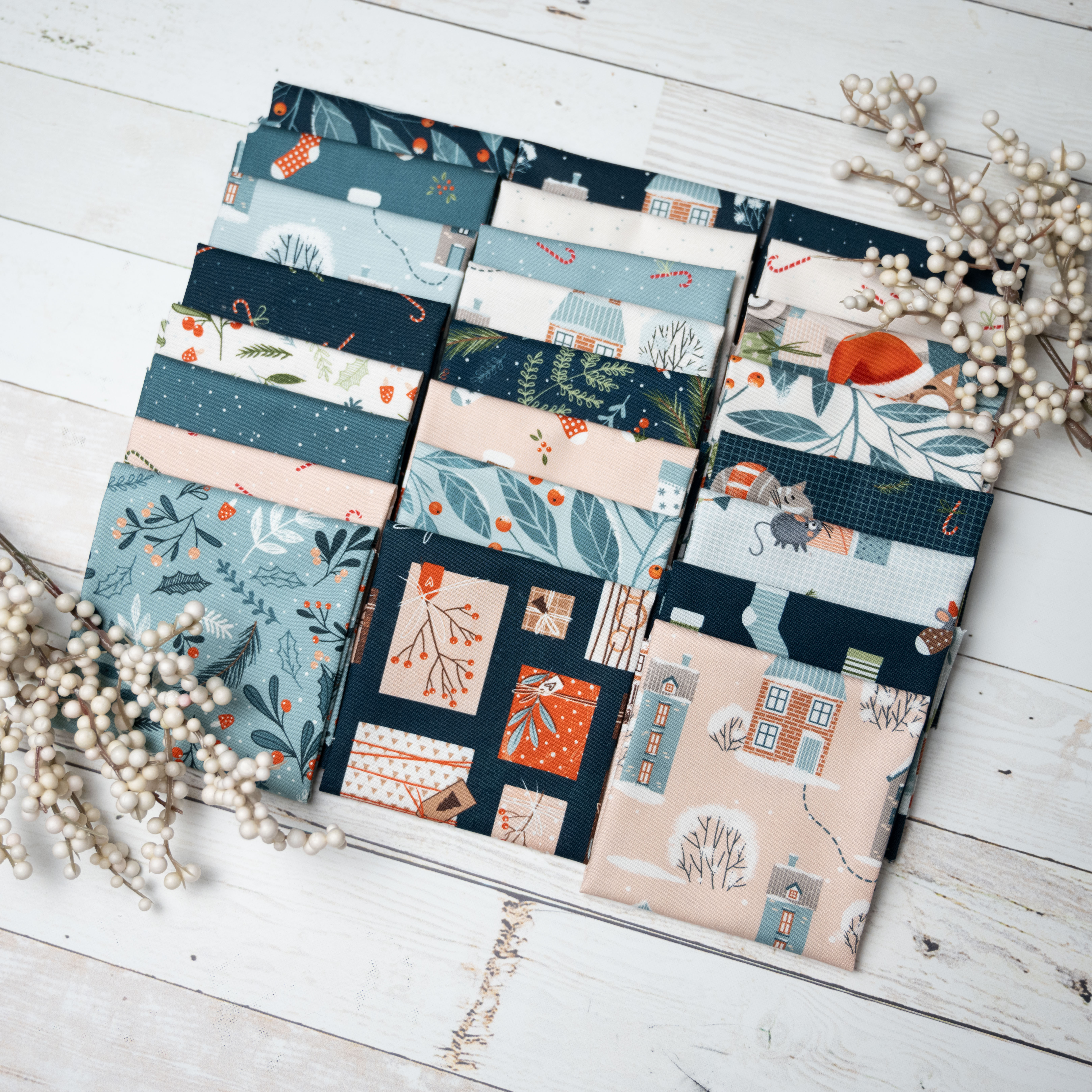Purrfect Christmas House Bubblegum - Quilt Fabric