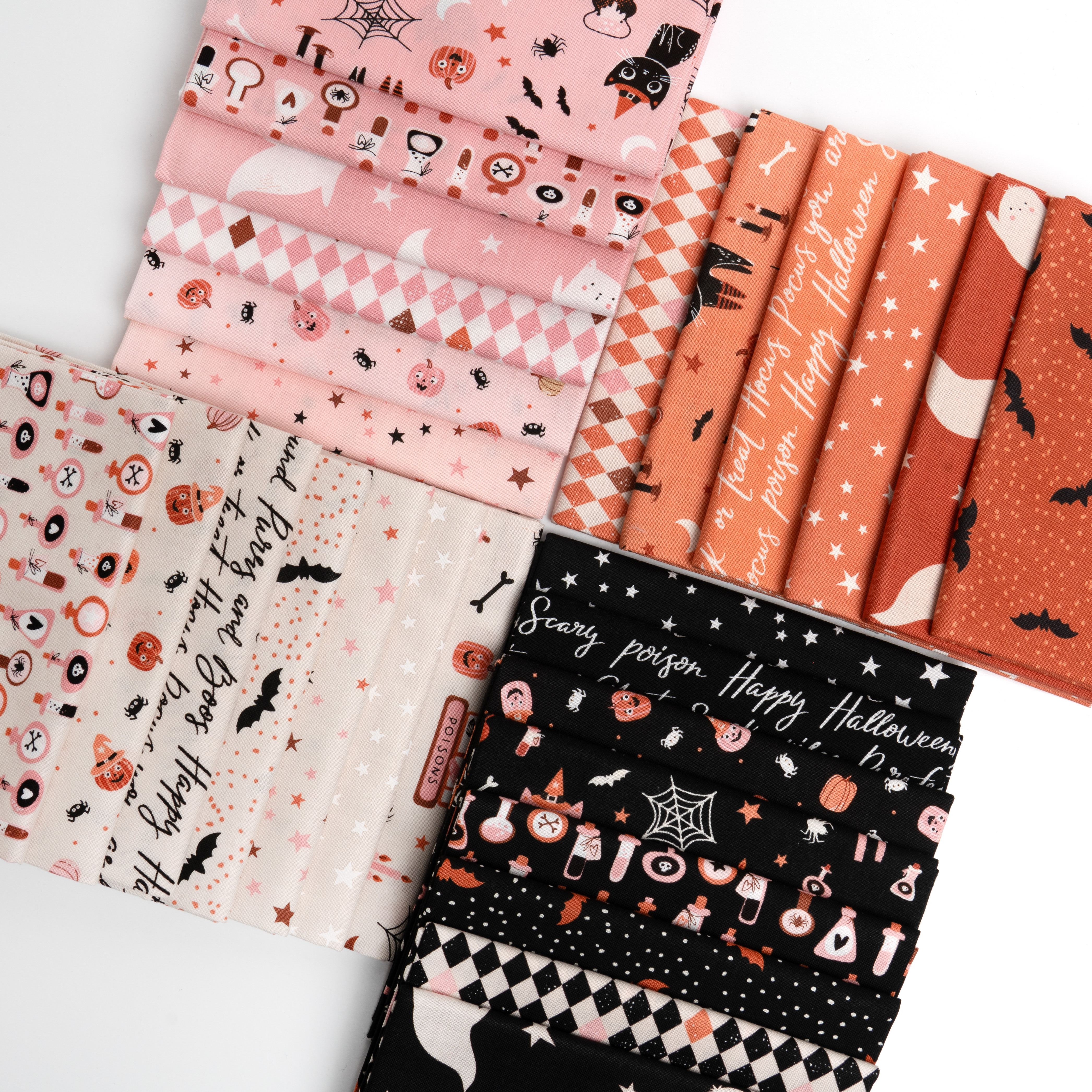 Purrs and Boos Text Black Cat - Quilt Fabric