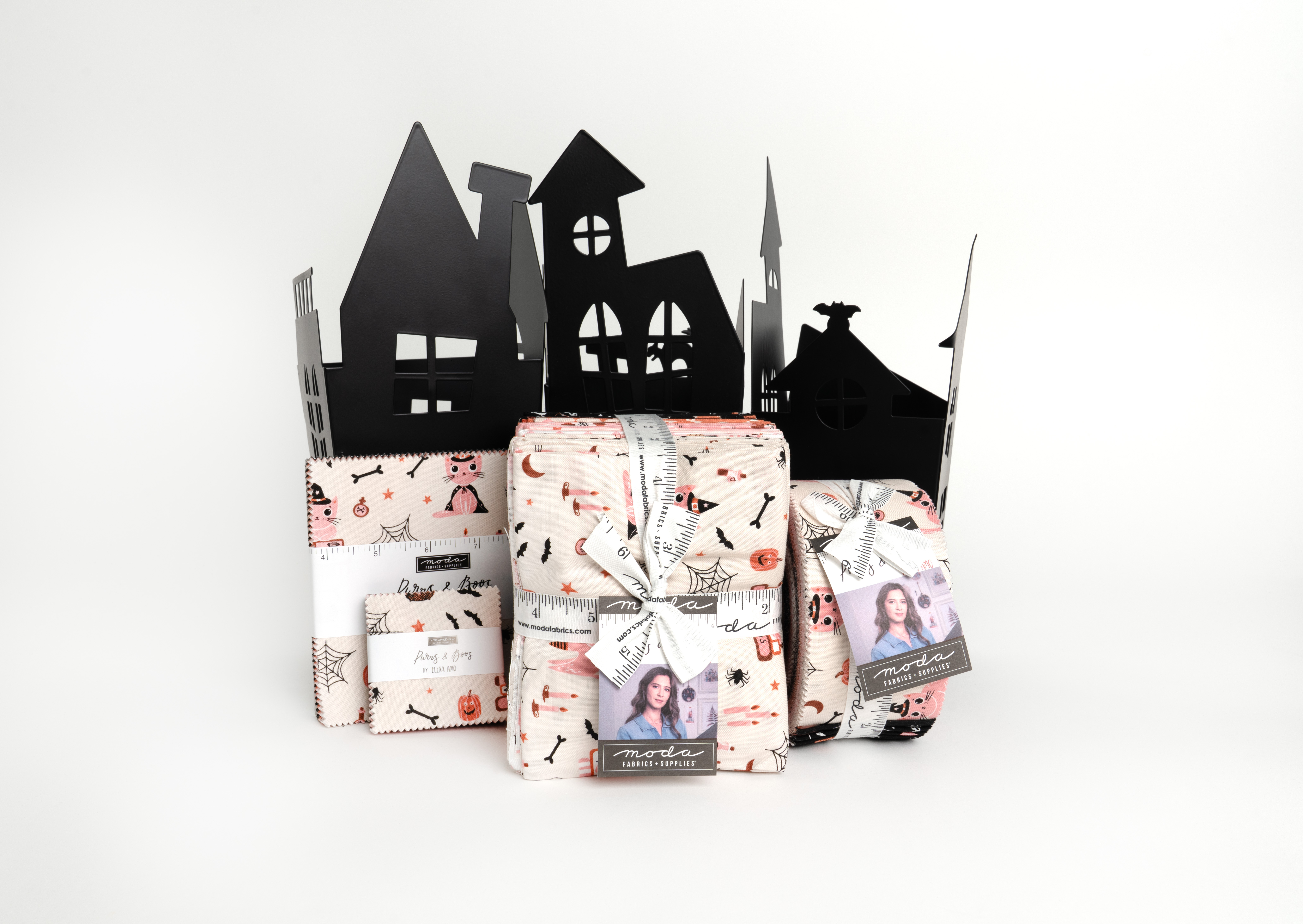 Purrs and Boos Text Black Cat - Quilt Fabric