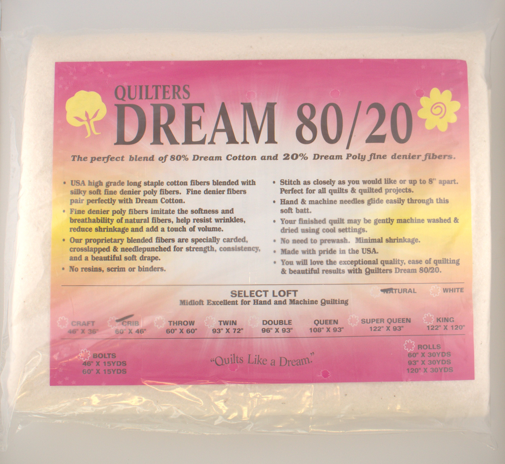 Natural 80/20 Select - Mid Loft Queen - Quilt Batting