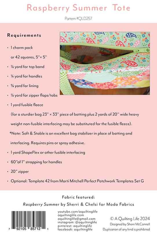 Raspberry Summer Tote - Sewing Pattern