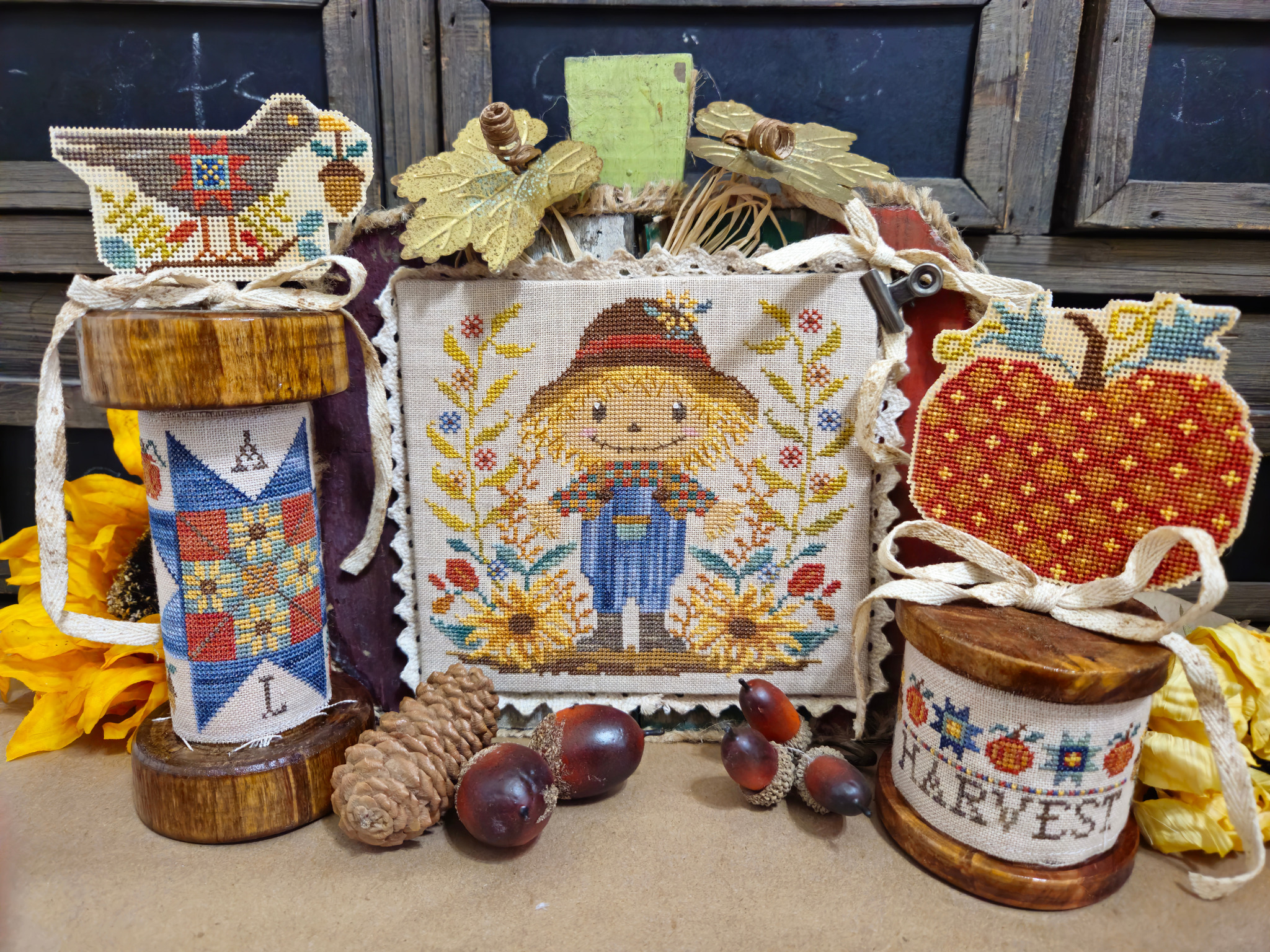 Scarecrow Spool Set - Cross Stitch Pattern