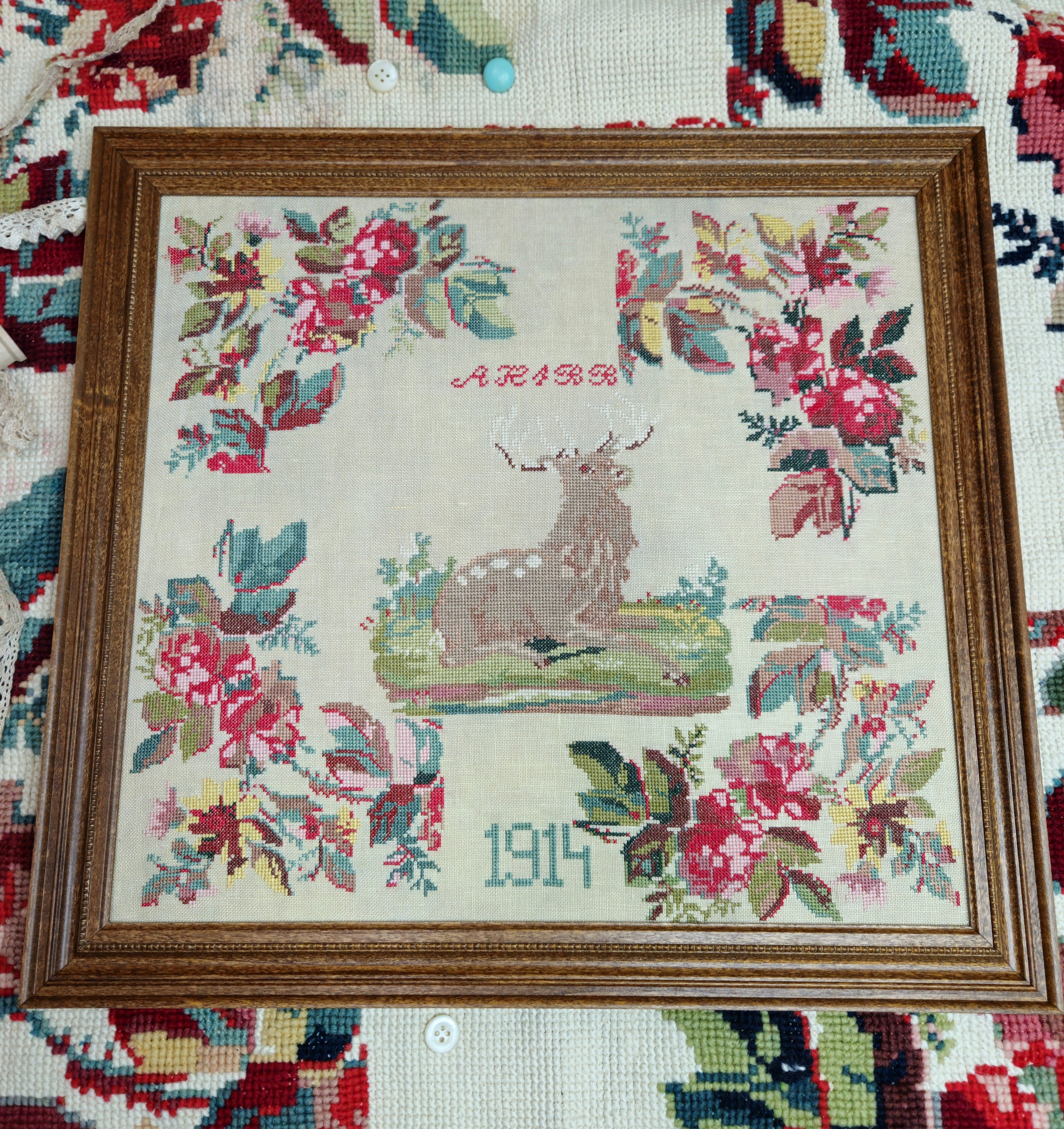 1914 Floral Stag - Cross Stitch Pattern