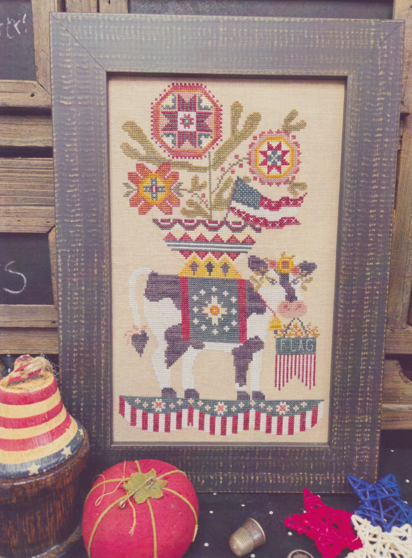 Stars, Stripes, & MooLinda - Patriotic Cross Stitch Pattern