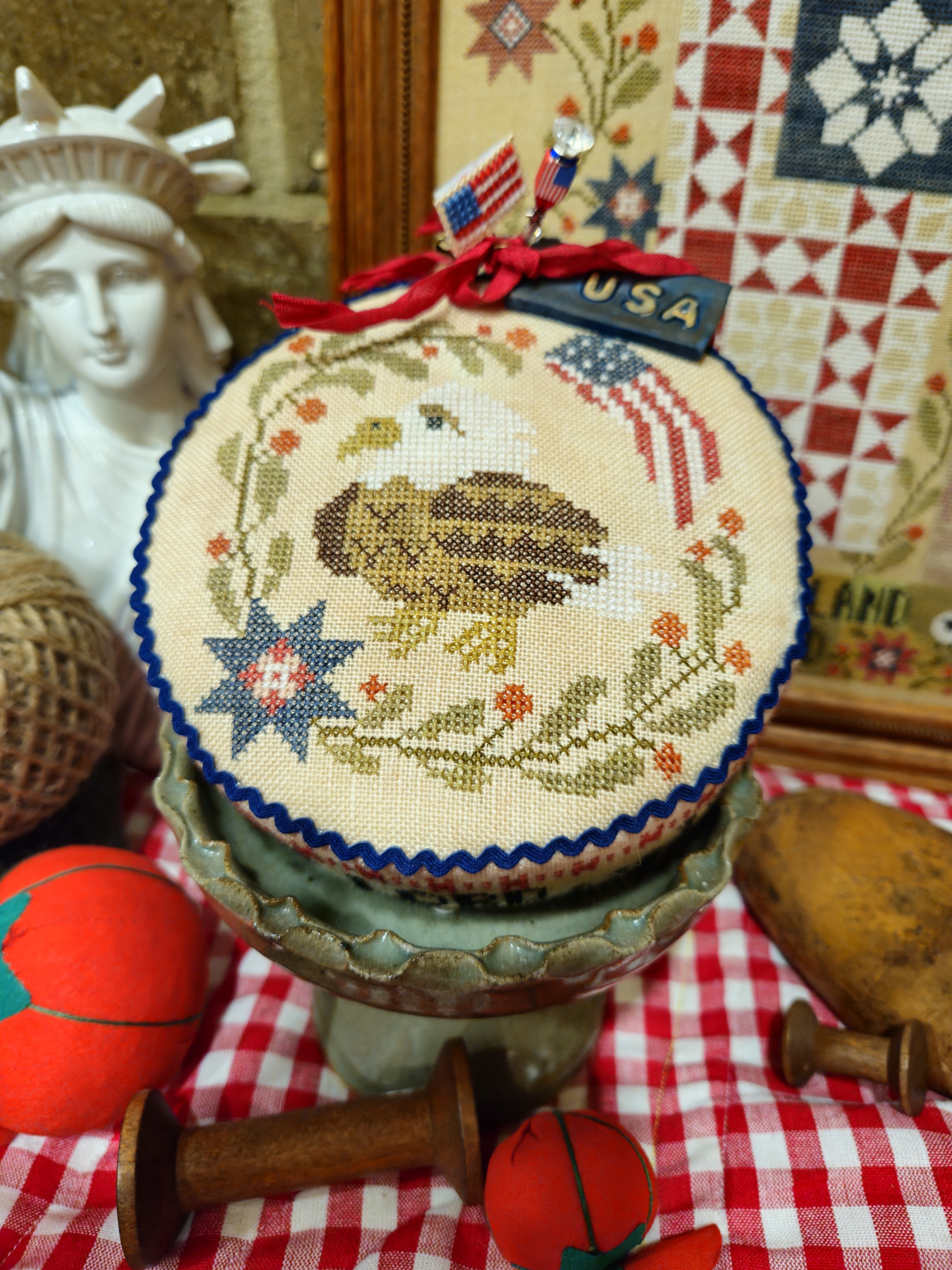 Heal Our Land Pindrum Shortie Patriotic Cross Stitch Pattern, zoomed in. Select this picture to zoom back out.